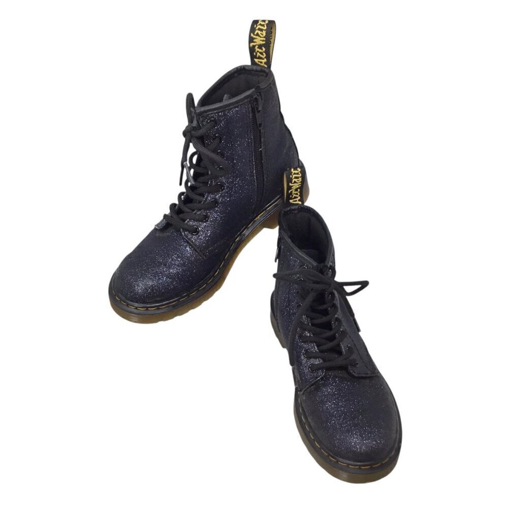 Dr. Martens Doc Docs Delaney Sz 1 Girls Boots Glitter Black Combat AW004
